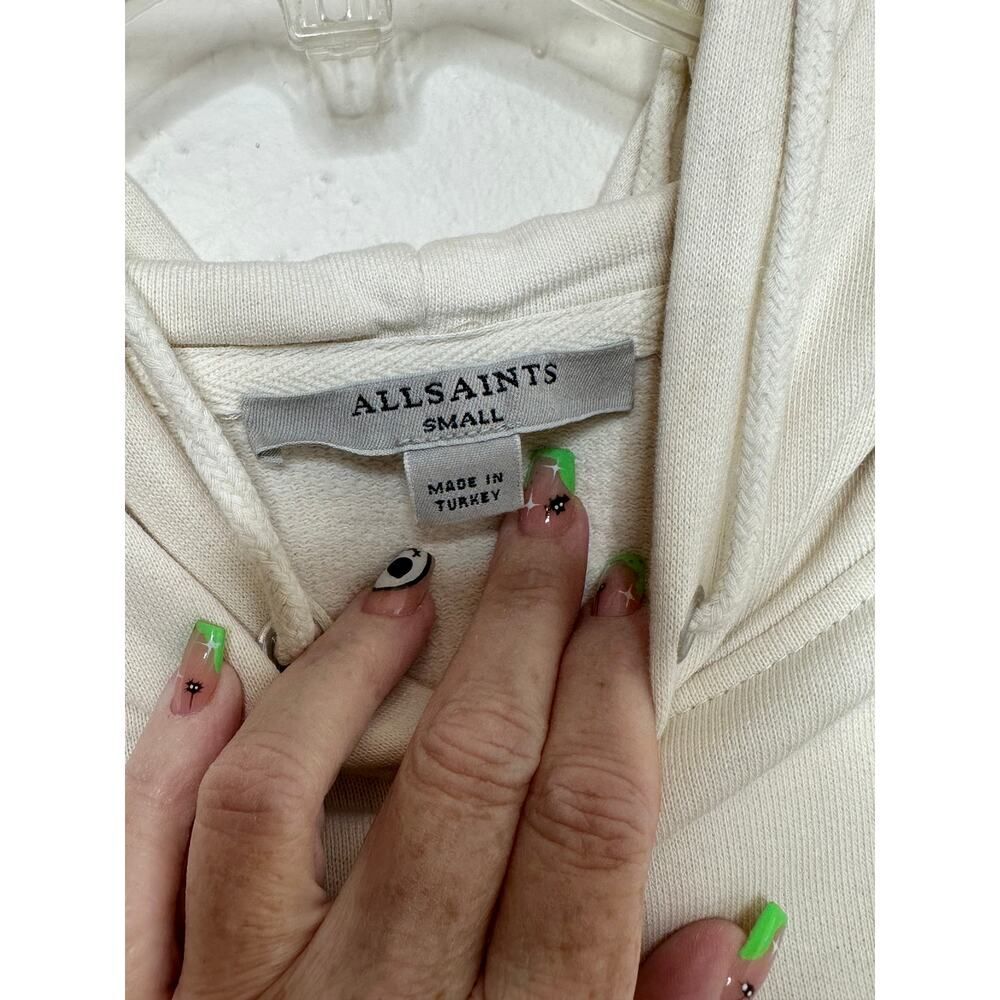 ALLSAINTS Woman's Size Small Oversized Cream Hoodie Ribbed cuffs lux relaxed fit - Picture 6 of 12